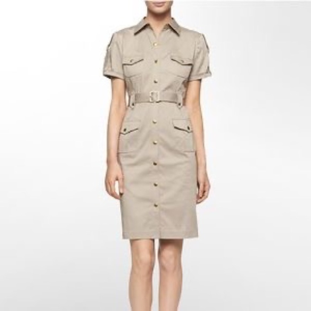 Calvin Klein Khaki utility dress with belt